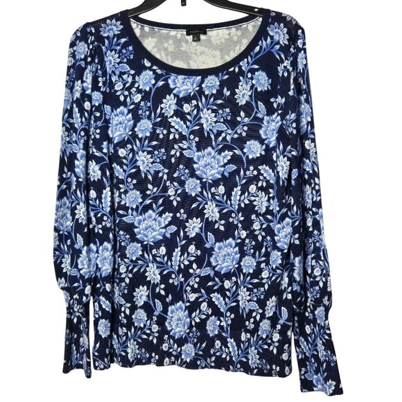 Talbots Womens Blue Floral Long Sleeve Sweater Size Large Preppy Fall Boho Knit - Picture 1 of 7